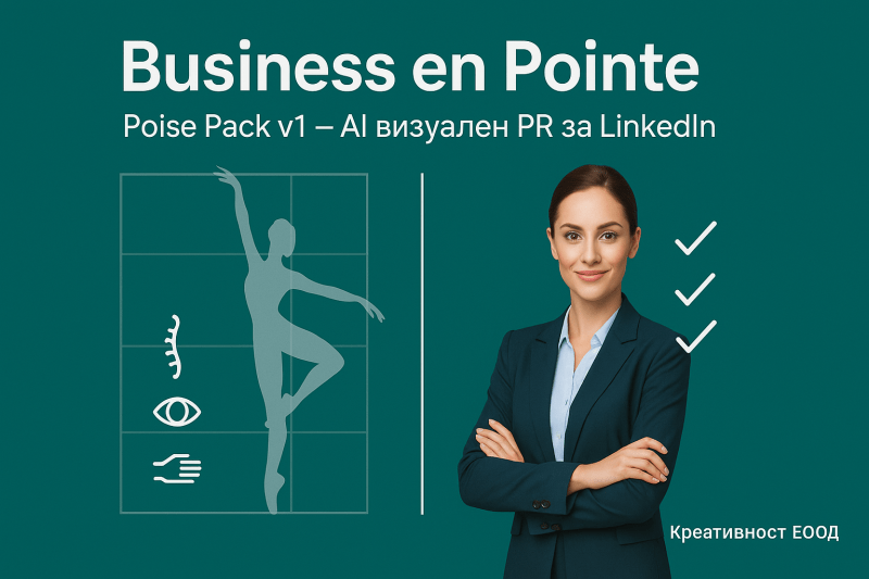 AI визуален PR за LinkedIn: стойка, поглед, резултат