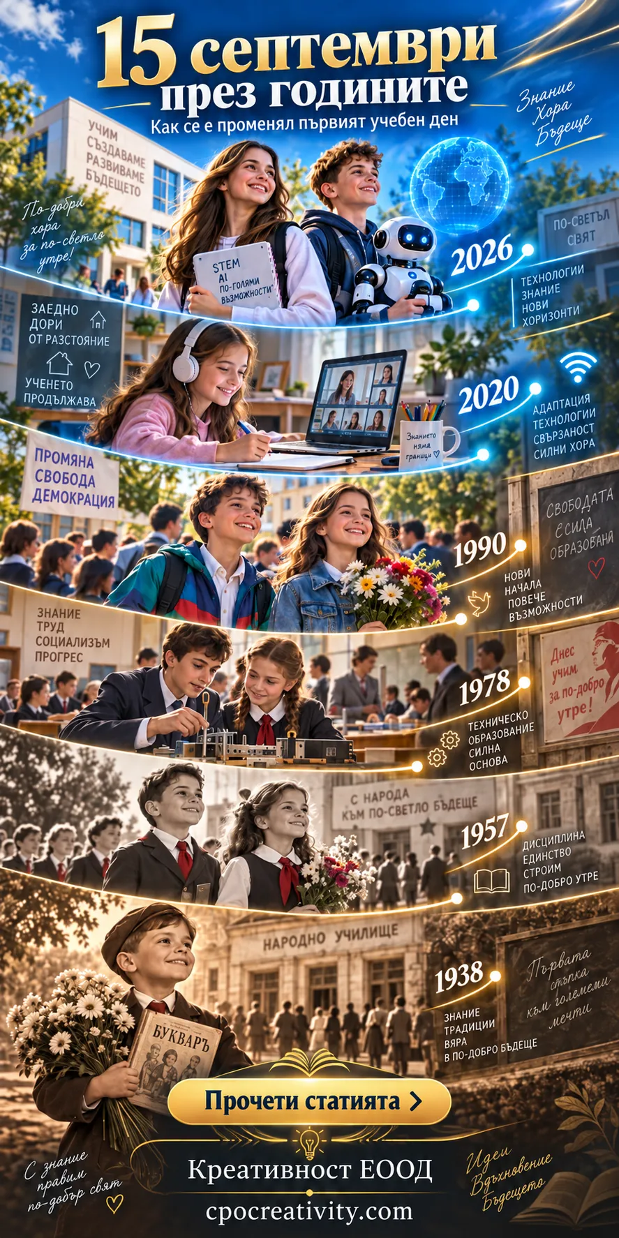 15 септември през годините – история на първия учебен ден в България от 1938 до 2026 година