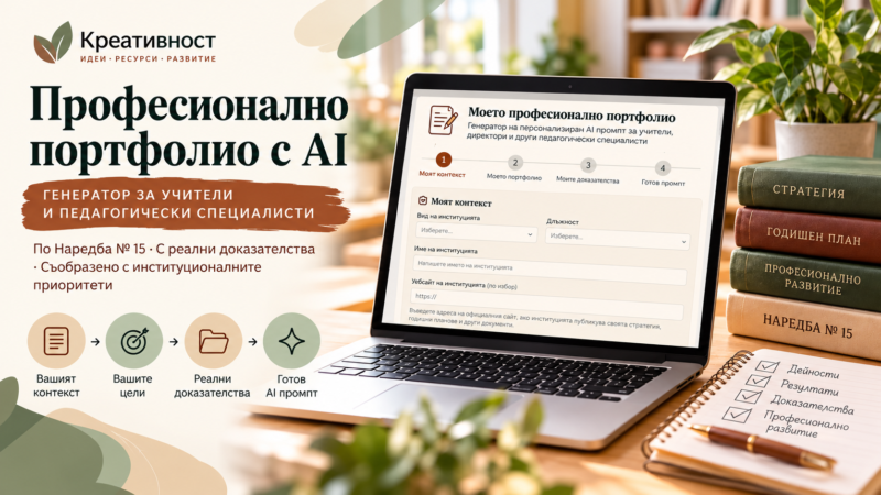 Професионално портфолио на учител с AI – безплатен генератор